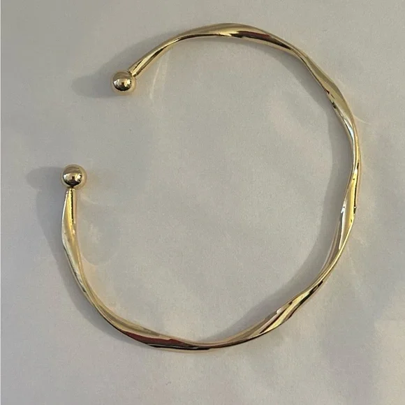 NEW Fashion Sizable Golden-Tone Twisted Alloy Open Bangle Bracelet Balled Ends - Picture 4 of 7